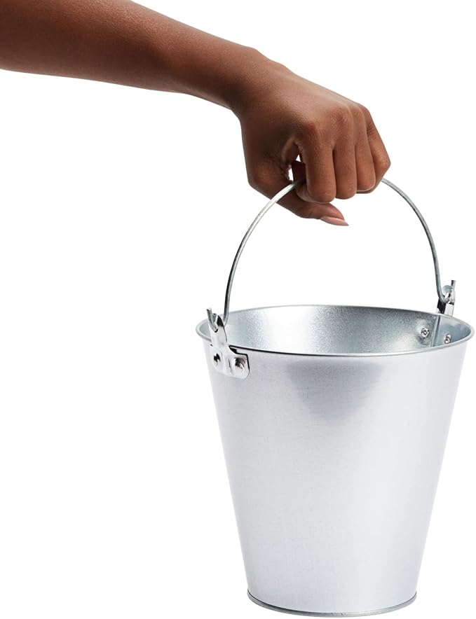 Juvale Metal Bucket 3-Pack - 7 in Top Dia x 4.5 in Bottom x 7.2 in H, 100 oz, Silver - Ice Bucket & Beer Chiller Tin Pails, Galvanized Party Pails for Centerpieces