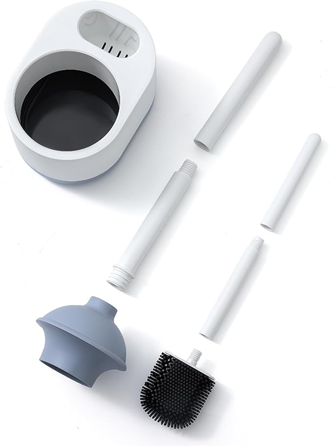 Toilet Plunger and Brush, 2 in 1 Toilet Bowl Brush Plunger Set with Holder, Bathroom Cleaning Tools Combo with Caddy Stand (White)