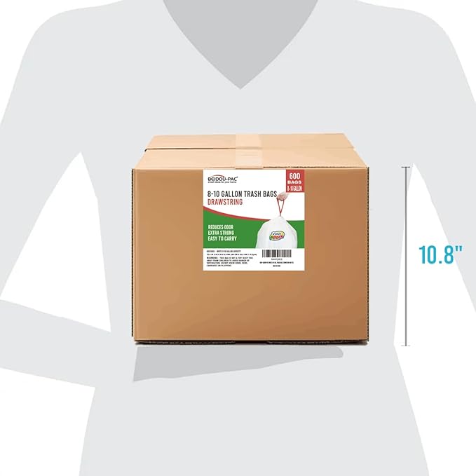 8-10 Gallon Trash Bags Drawstring, 600 Count, White & Unscented Garbage Bags Multi-purpose for Business Home Bathroom Kitchen Commercial and Industrial