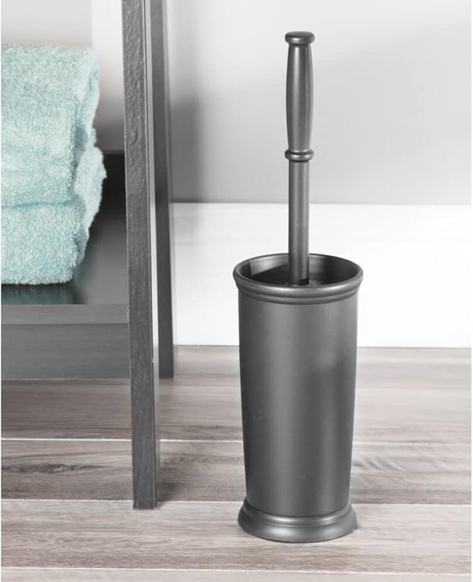 mDesign Toilet Bowl Brush and Holder - Covered Bathroom Toilet Brush - Standing Toilet Bowl Scrubber in Modern Holder - Space Saving, Deep Cleaning Brush for Toilet - Hyde Collection - Charcoal Gray
