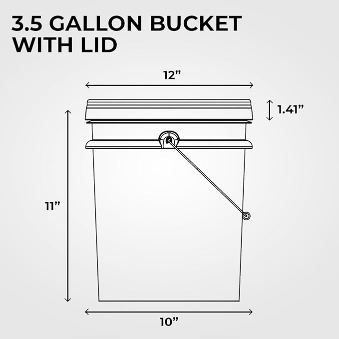 3.5-Gallon White Bucket Pail Container with Lid | Food Grade | Heavy-Duty Extra Durable | Metal Handles with Plastic Grip for Easy Carrying | Multi-Use | Easy Stack and Store | BPA Free - 5 Pack