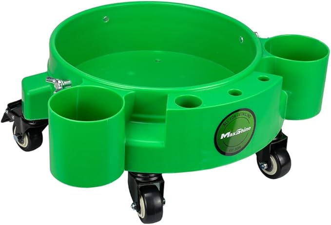 Maxshine Bucket Dolly, Rolling Utility Cart 5-Gallon, Green, Polypropylene, 5 Wheels, Tool Organizer | 360° Mobility, Stable Cleaning Supply Storage for Detailing and Workshop Use