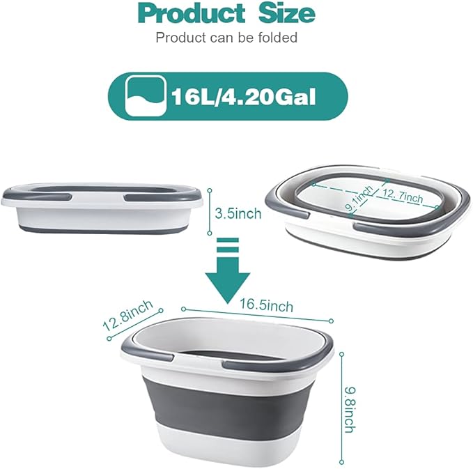 2 Pack Large Collapsible Mop Bucket 4.2 Gallon(16L) with Handle for House Cleaning, Space Saving Outdoor Multiuse Foldable Water Pail for Camping, Fishing, RV(2, Blue)