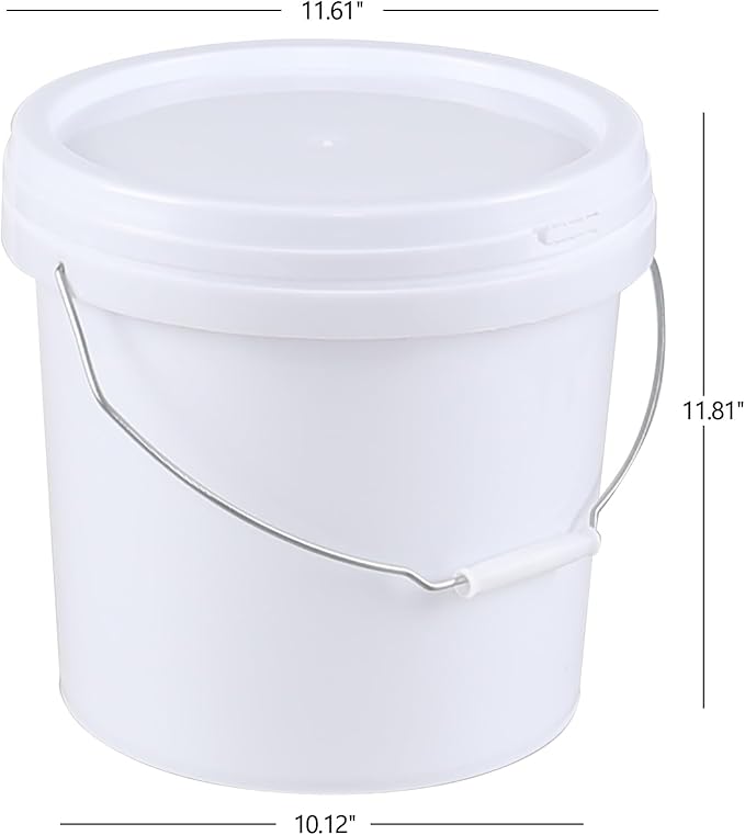 vababa 4 Gallon Plastic Food Storage Pail with Handle, 4-Pack Utility Storage Bucket Container with Lid, White