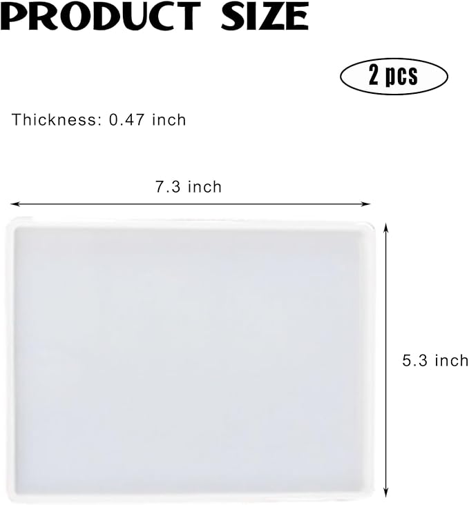 2pcs 7x5 inch Resin Tray Molds, Rectangle Silicone Molds, Flat Concrete Molds Resin Epoxy Silicone Board Molds for Resin Epoxy DIY, White