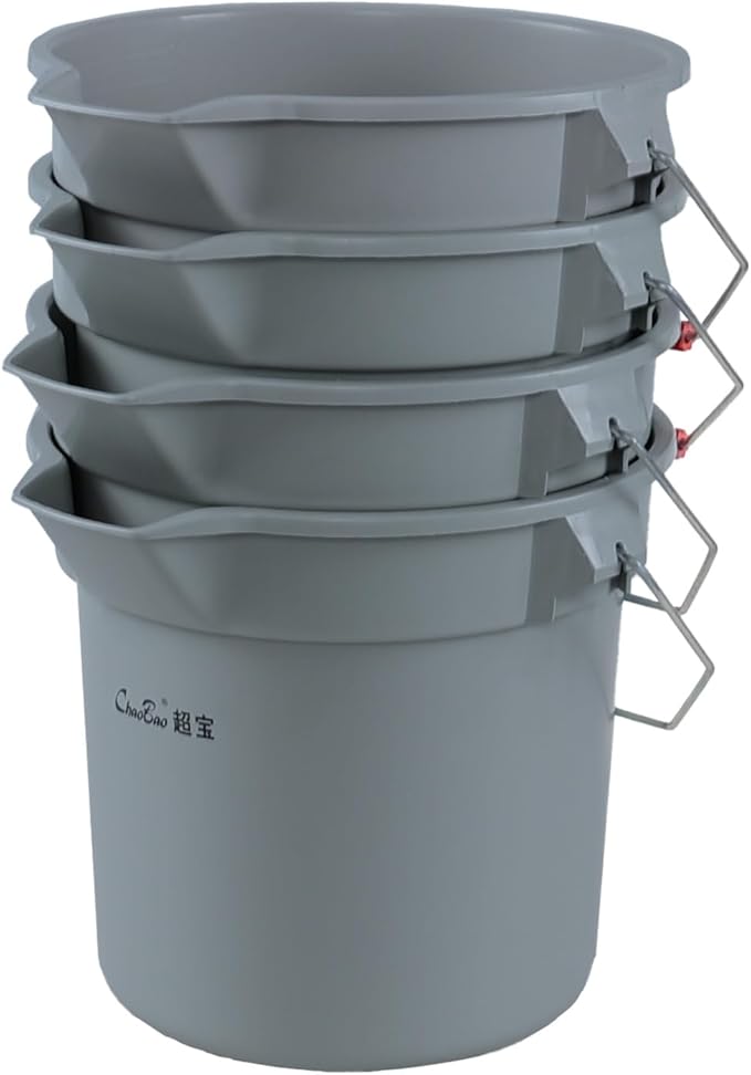 3.5 Gallon Commercial Cleaning Plastic Buckets with Handles, Gray Industrial Round Utility Pail, 4-Pack
