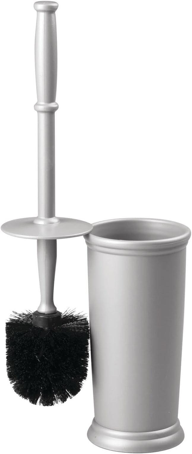 mDesign Toilet Bowl Brush and Holder - Covered Bathroom Toilet Brush - Standing Toilet Bowl Scrubber in Modern Holder - Compact, Space Saving, Deep Cleaning Brush for Toilet - Hyde Collection - Gray