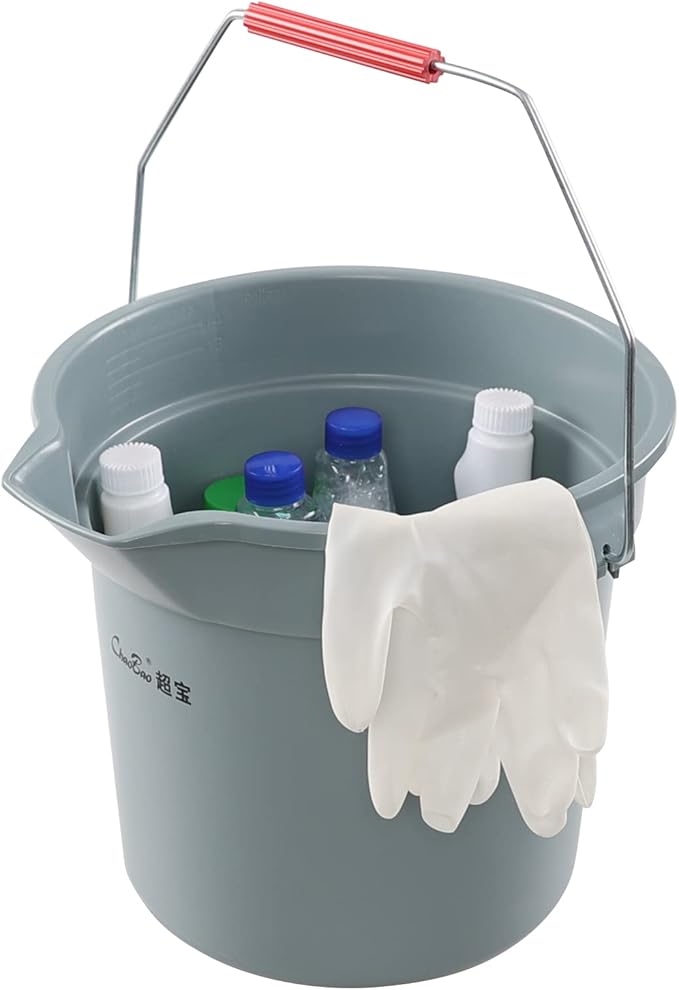 14 Quart Round Water Bucket with Grip Handle, 4 Pack Plastic Commercial Cleaning Pail, Grey