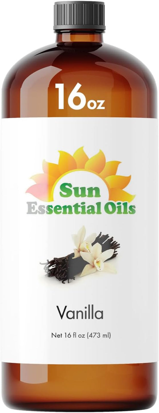 Sun Essential Oils - Vanilla Essential Oil 16 oz for Diffuser, Skin, Hair, Humidifier & Aromatherapy Massage, Scent for Candle, Lotion & Soap Making & Room Freshener