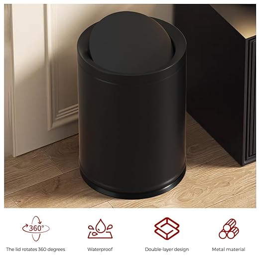10L/2.6GAL Black Bathroom Trash Can with Swing Lid,Bedroom Garbage can with lid, Small Trash Bin for Bathroom,Bedroom,Office,Living Room,Hotel,Bank