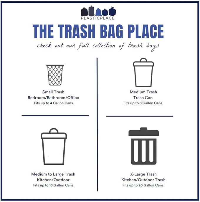 Plasticplace 12-16 Gallon Trash Bags, Clear High Density Garbage Bags Liners, 24" x 33" (1000 Count), Leak-Proof, Durable Offices, Schools, Cleaning Services Trashbags Heavy Duty Can Liner, 8 Microns