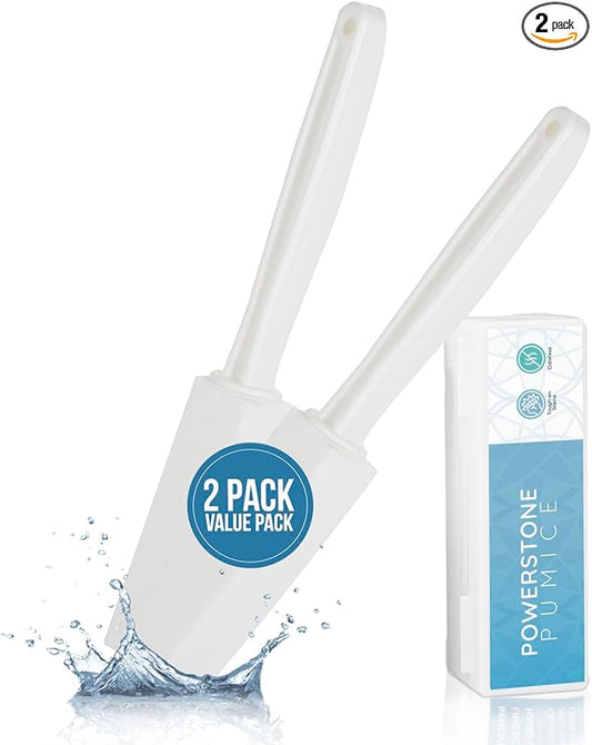 Powerstone Pumice Stone Toilet Bowl Cleaner with Extra Long Handle - 2 Pack | 3'' Longer Handle | Remove Hard Water Stains, Rings & Limescale from Toilets, Bathtubs, Sinks, Pools, BBQ