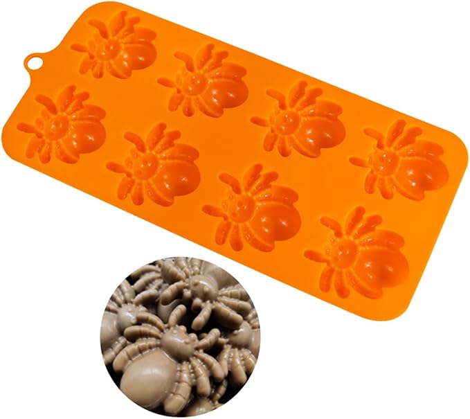 mostsom Chocolate Mold Halloween Silicone Baking Mold Spider Shape Silicone Cake Mold for Chocolate, Cupcakes, Candy, Cookies, Soap, Gummy, Jelly (I_8.88x4.04x0.6 inch)