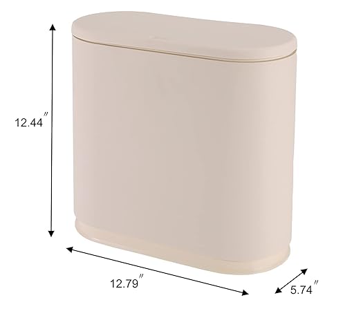 Sooyee Bathroom Trash Can with Lid, 2.4 Gallon Slim Trash Bin, Small Plastic Waste Basket, 10 L Narrow for Bedroom, Kitchen, Office, White