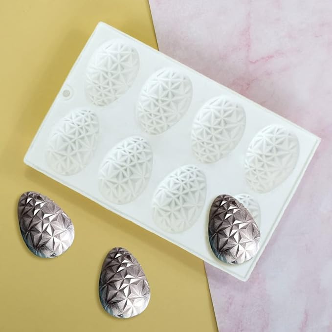 mostsom Easter Egg Shaped Silicone Cake Mold 8-Cavity Non-Stick Chocolate Cook Trays for DIY Candy Chocolate Jelly Fondant Making (Easter Egg F)