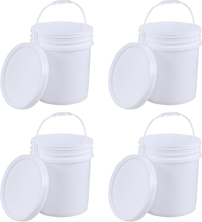 Anbers 7 Gallon Food Grade Buckets with Seal Lids, 4-Pack Round Plastic Bucket Pail with Handle, White