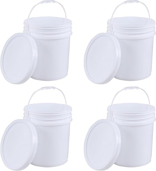 Anbers 7 Gallon Food Grade Buckets with Seal Lids, 4-Pack Round Plastic Bucket Pail with Handle, White