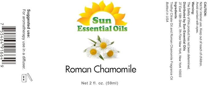 Sun Essential Oils - Roman Chamomile Essential Oil (2 oz) for Diffuser, Skin, Body, Face, Aromatherapy Massage & Humidifier, Scent for Soap, Candle, Shampoo & Lotion Making at Home