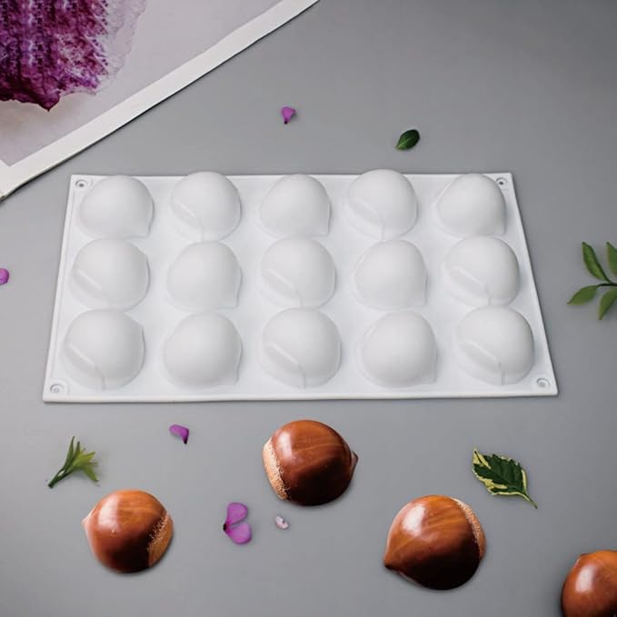 mostsom Mini Chestnut-Shaped Silicone Mold, 15 Cavity Non-Stick Gummy Mold for Chocolate, Fondant, Candy, Biscuits, Cookie, Jelly (Chestnut A)