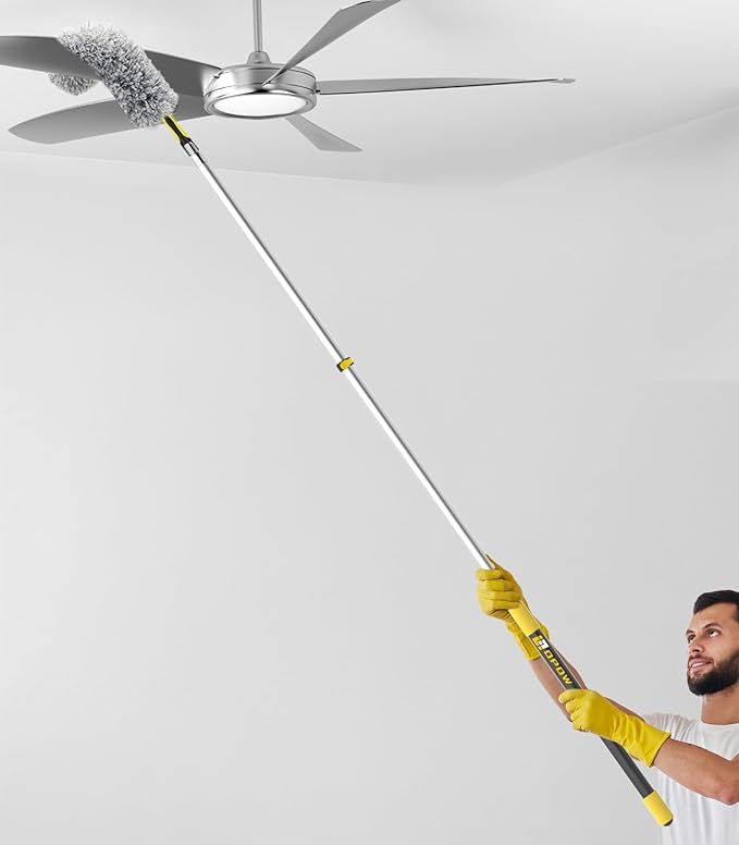 Flexible Microfiber Feather Duster, Electrostatic & Bendable Ceiling Fan Duster, Non-Slip Hand-Grip, Fits All Extension Poles with Standard US Acme Thread (Pole Sold Separately)