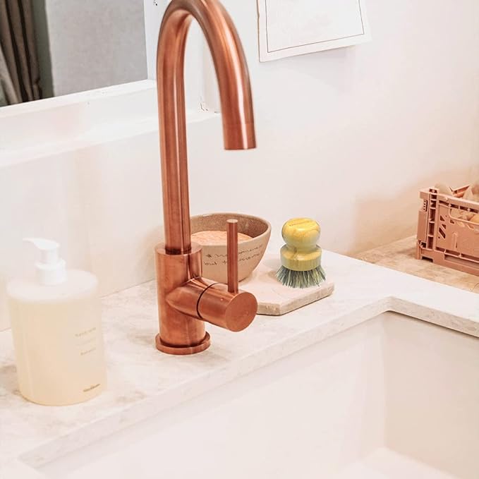 Bamboo Scrub Brush Clean Pan, Dish and Vegetable, Natural Bristles Palm Pot Brush 4 Pack Round Mini Dish Brush with Ceramic Holder for Kitchen Sink Cleaning