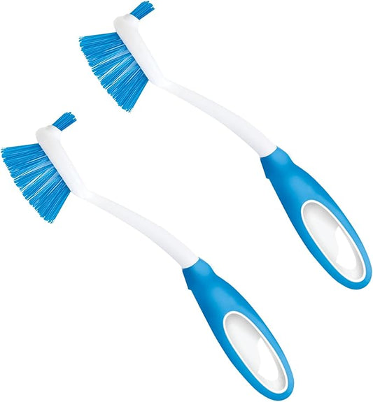 LOLA Pro Dish Brush Kitchen Scrubber | Poly Fiber Bristle | Built-in Food Scraper | Comfort Rubber Non-Slip Handle | Safe for Non-Stick & Coated Cookware | Dishwasher Safe for Cleaning 2 CT