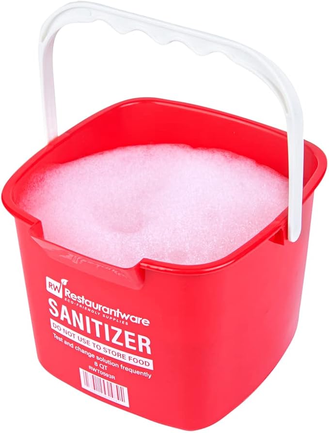 Restaurantware RW Clean 8 Quart Cleaning Buckets 10 Detergent Square Bucket - With Measurements Built-In Spout And Handle Red Plastic Utility Buckets For Home Or Commercial Use