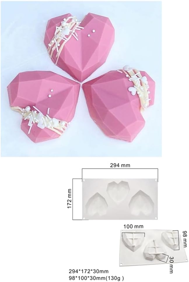 Diamond Heart Silicone Chocolate Mold DIY Cake Accessories Molds Kitchen Ice Cubes Biscuit Pastry Manual Baking Mould (Lover Heart J_11.76 X6.88 X1.2 inch)