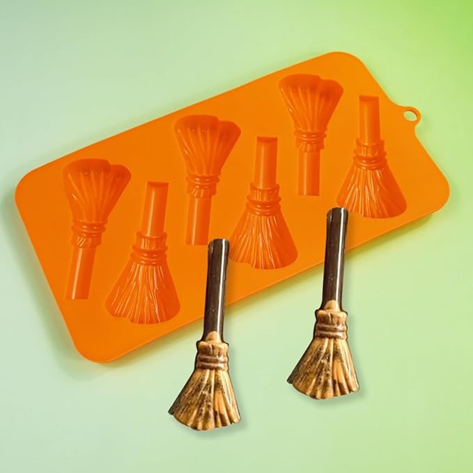 mostsom Chocolate Mold Halloween Molds Silicone for Chocolate 3D Halloween Chocolate Candy Gummy Mold Broom Shapes Mold (J_8.88X4.56X0.6 inch)