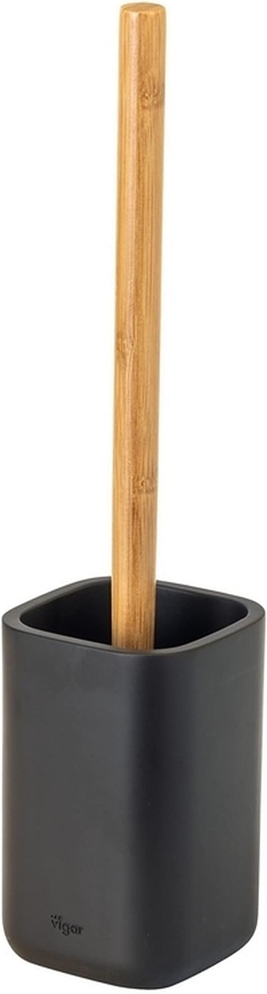 Vigar Zense Toilet Brush and Holder Set, Toilet Bowl Brush with Polyresin Stone Holder, Bathroom Sets for Bathroom Decor and Accessories, Cool Black