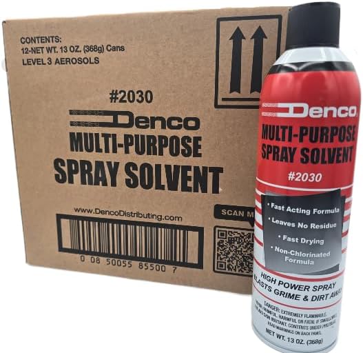 #2030 Denco Multi-Purpose Spray Solvent - Aerosol - Cuts Grime, Dirt, Grease, and Oily Debris - High Power Spray - Non-Chlorinated - Low Odor - Fast Acting - 13oz Net Wt - 12 Per Case (36)
