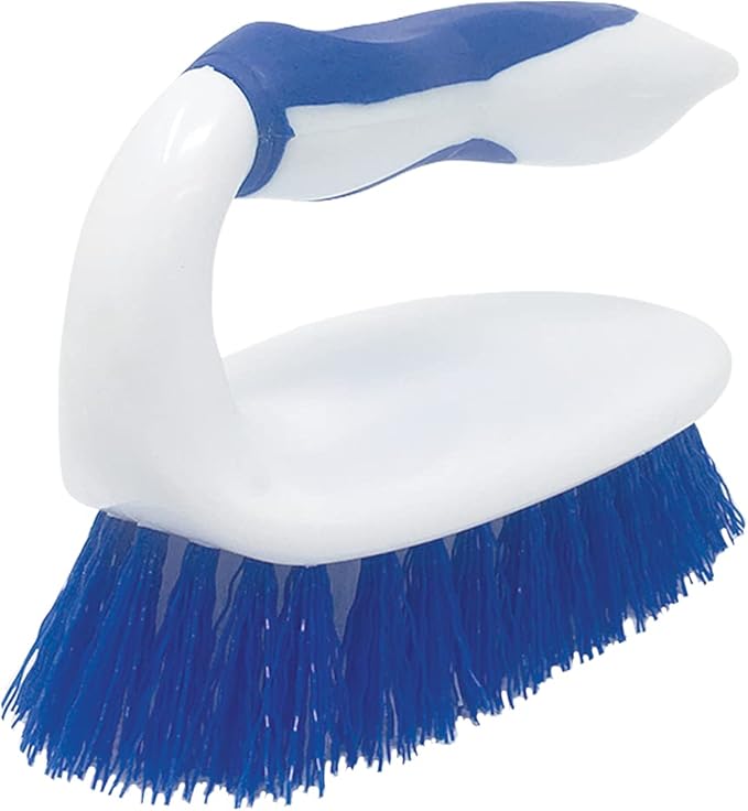 LOLA Iron Shaped Handled Scrub Brush, Ergonomic Handle, No Slip Grip, Fiber Bristles, Heavy Duty Tile & Floor Cleaner, 1 Pack