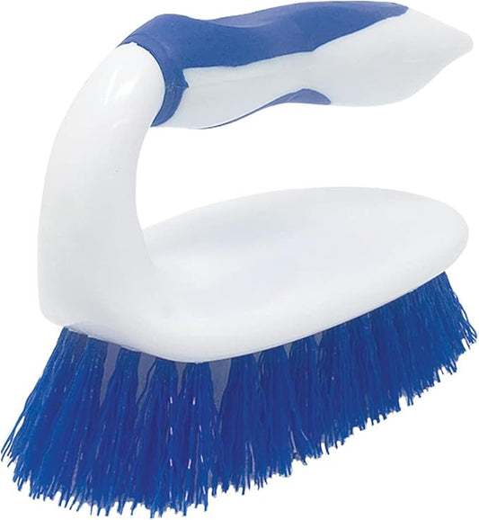 LOLA Iron Shaped Handled Scrub Brush, Ergonomic Handle, No Slip Grip, Fiber Bristles, Heavy Duty Tile & Floor Cleaner, 1 Pack