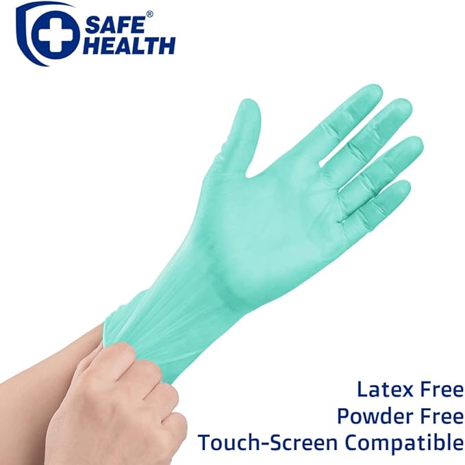 Safe Health Aloegenii HD Green Vinyl Disposable Gloves, Aloe Vera Coated, 5.5 mil, Case of 1000, Small, Latex Free, Powder Free, Cleaning, Food Service, Office, Janitorial