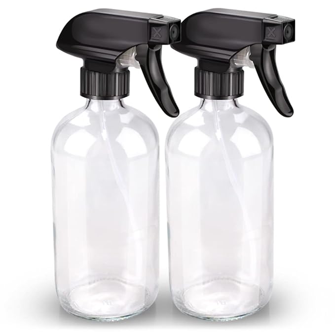 Glass Spray Bottle, Clear Glass Spray Bottle Set & Accessories Refillable for Plants Window Cleaners Aromatherapy Facial Hydration Watering Flowers Hair Care (2 Pack/16 oz) (Transparent)