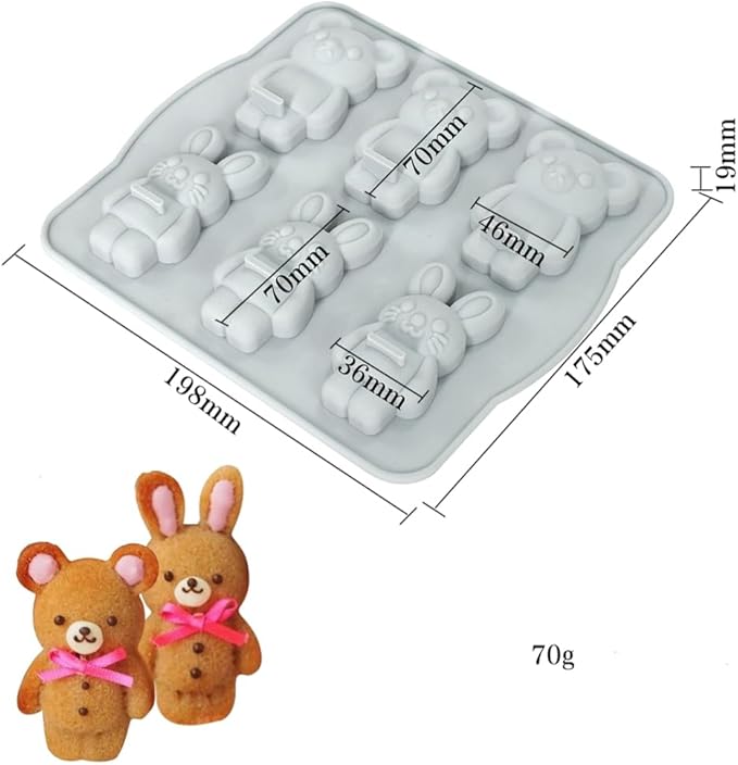 Candy Animal Silicone Mold Rabbit Bear Shape Chocolate Soap Cake Decorating DIY Kitchenware Bakeware Ice Mold Baking Tools (Rabbit Bear R_7.92 X7 X0.76 inch)