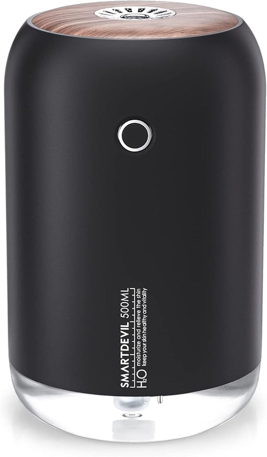 SmartDevil Portable Mini Humidifier, 500ml Desk Plant Humidifier, USB Personal for Bedroom, Office with Night Light, 2 Mist Modes, Black