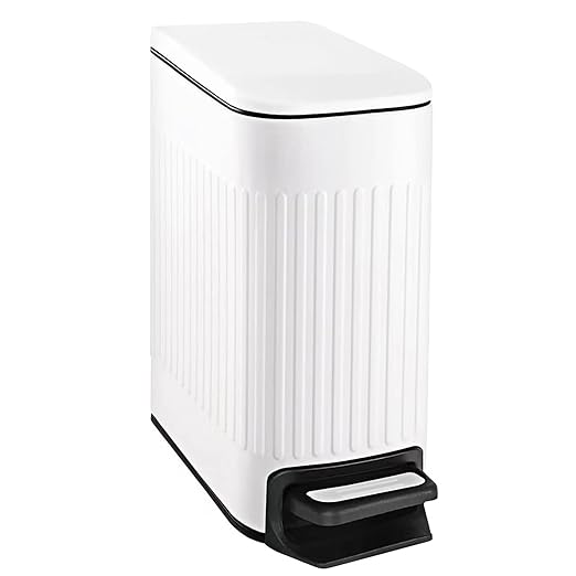 TIPGO Slim Bathroom Trash Can with Lid Soft Close, Step Pedal, 6 Liter / 1.6 Gallon Stainless Steel Trash Bin, Small Garbage Cans for Bedroom, Office, Kitchen (White)