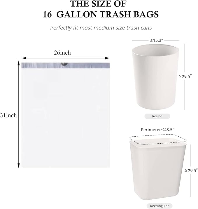Ultra thick heavy duty Plastic 16 gallon no tear open drawstring trash bags white ‎lavender scent Plastic garbage bags for household kitchen bedroom bathroom living room office restaurant