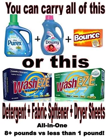 WashEZE 3-in-1 Laundry Detergent Sheets - 20 Loads Fresh Scent Liquidless Soap Sheet-Detergent, fabric softener and more -Travel Approved, College, Camping, and RV Laundry Detergent - Made in USA