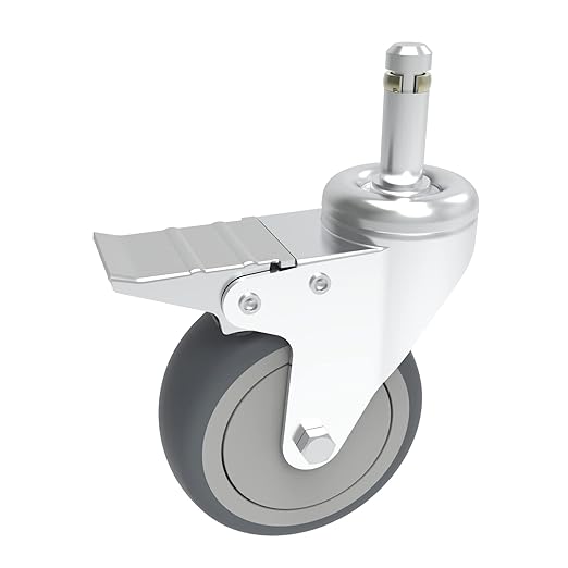 5-Inch Swivel Stem Caster, 7/16-Inch Stem Diameter Rubber Wheel, Heavy Duty TPR Thermoplastic Rubber Replacement Wheels, 225-lb per Wheel- 4 Pack(2 Brakes 2 Swivel)