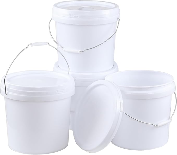 4-Pack 4 Gallon Food Grade Plastic Bucket Pail Container with Lid, Industrial Paint Pail Container Bucket, White