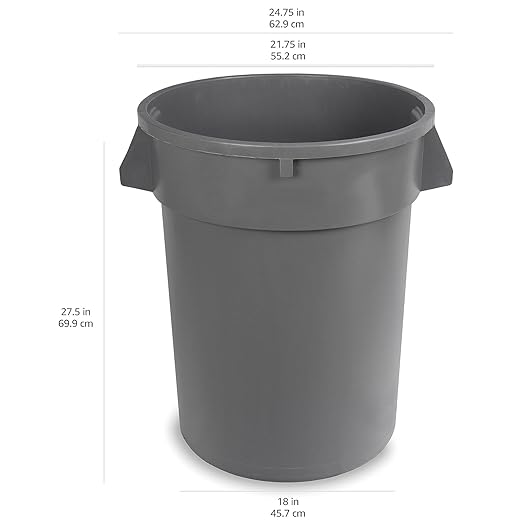 Amazon Basics Heavy Duty Durable Round Trash Can, Grey, 32 gallon (Pack of 2)