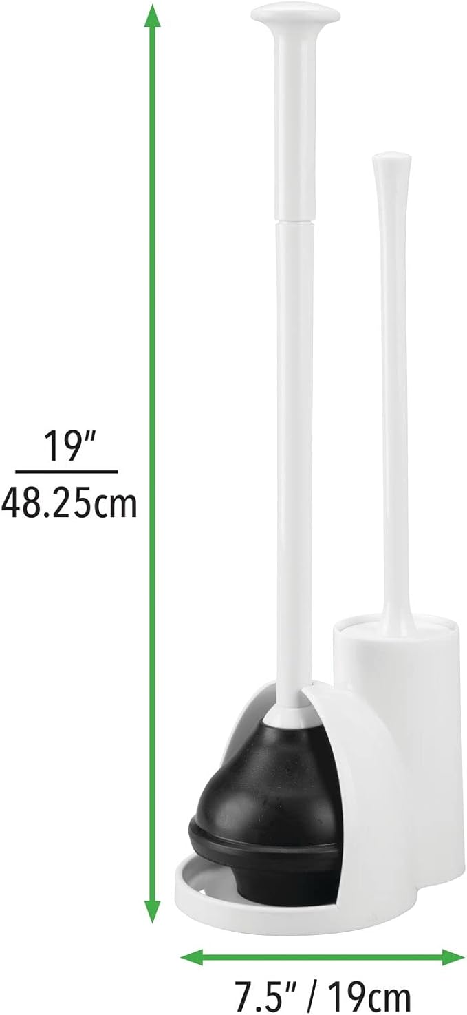 mDesign Hidden Plunger and Brush Set for Toilet Bowl - Combo with Holder Caddy - Modern Toilet Brush and Plunger Set - Aura Collection - White