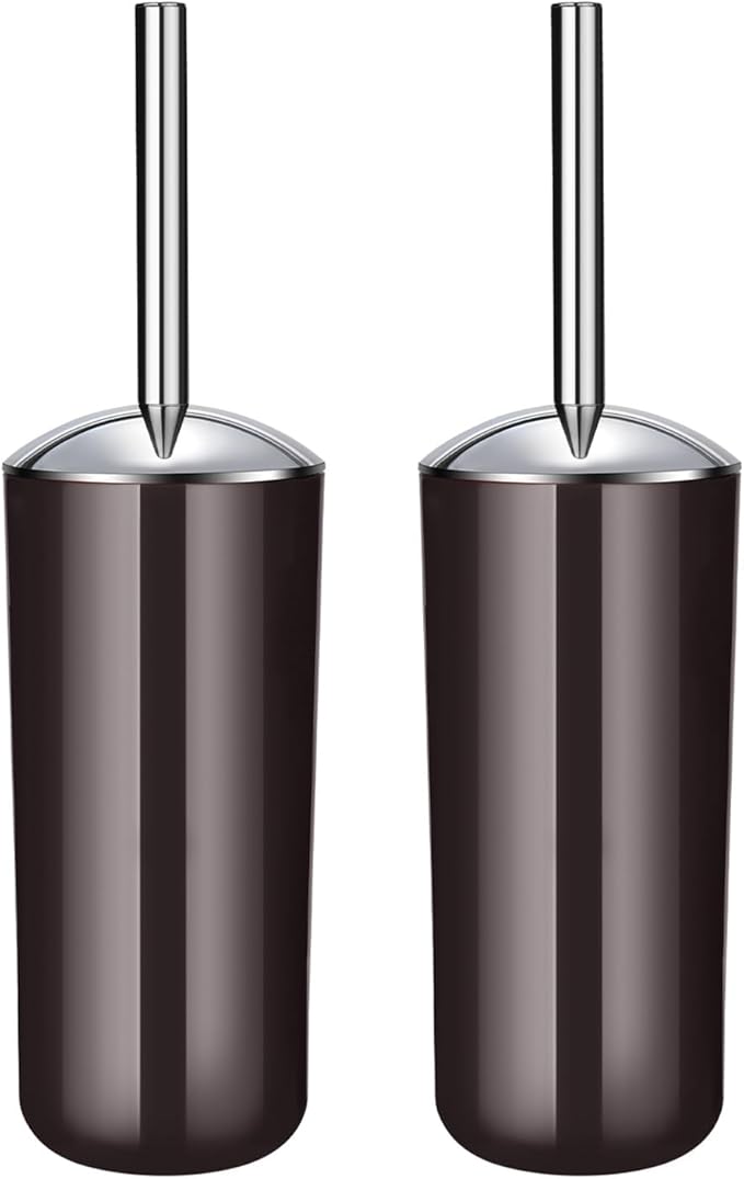 Brown Toilet Brush and Holder Set, 2 Pack – Toilet Brush Brown with Stainless Steel Handle, Non-Scratch Bristles, Compact and Drip-Free, Toilet Bowl Brush for Bathroom and Home Use
