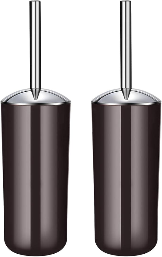 Brown Toilet Brush and Holder Set, 2 Pack – Toilet Brush Brown with Stainless Steel Handle, Non-Scratch Bristles, Compact and Drip-Free, Toilet Bowl Brush for Bathroom and Home Use
