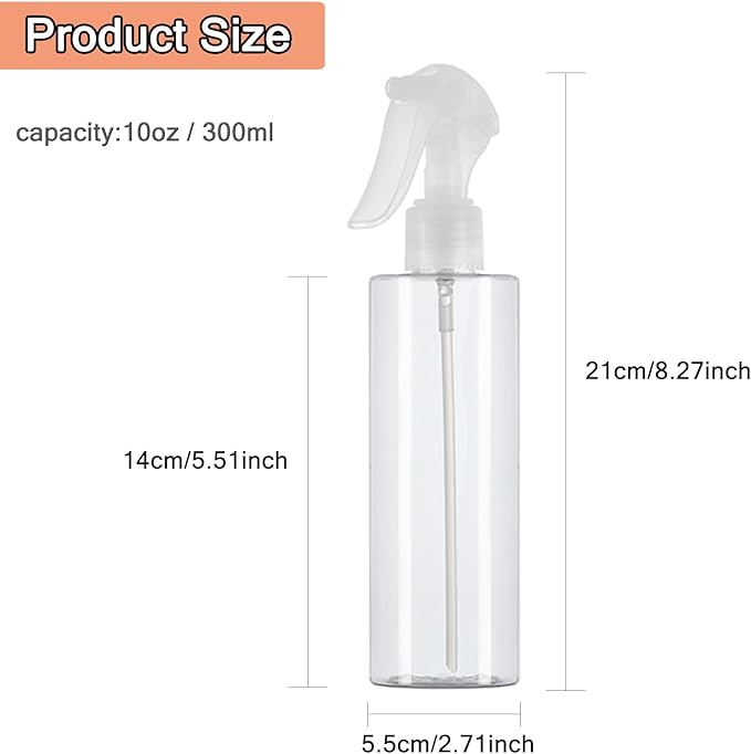 3 Pack Plastic Water Spray Bottle for Hair, 10 oz/300ml Plastic Empty Mister Spray Bottles for Cleaning, Cooking, Plant, Pet