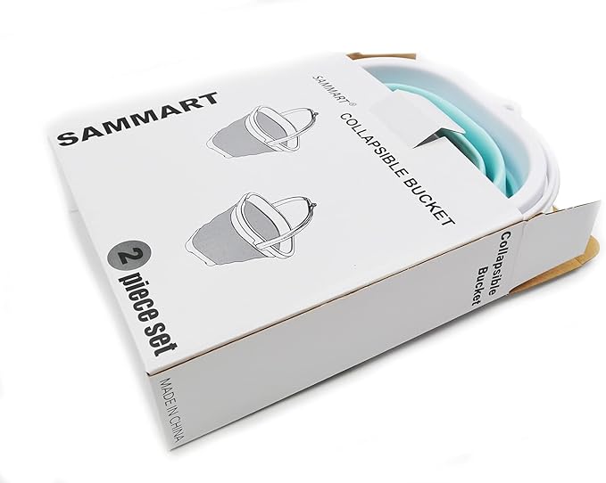 SAMMART 2.6L (0.68 Gallon) Super Mini Sqare Collapsible Plastic Bucket - Foldable Square Tub - Portable Fishing Water Pail - 2 Pieces Box Pack (Lake Green & Pink)