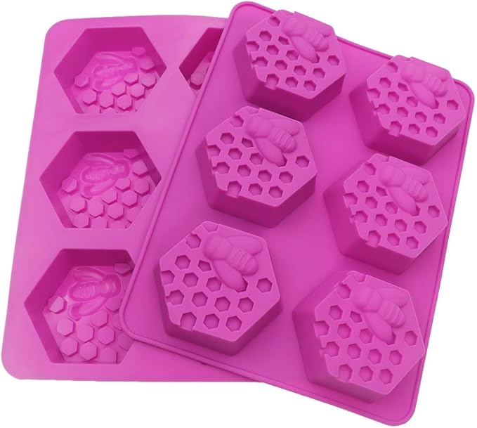 Sakolla 2 Pack Honeycomb Silicone Soap Molds, 6 Cavity Hexagon Bee Silicone Molds for Soap, Lotion Bars, Wax Melts, Beeswax (Purple)