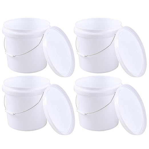 4-Gallon White Bucket Pail Container with Air Tight Lid, Plastics Food Grade Buckets Pail (4 Pack)